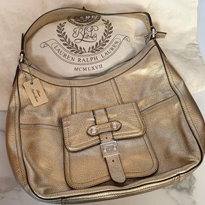 Vintage RL Ralph Lauren gold leather metallic hobo style shoulder bag like new
